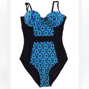 Vibrant Blue and Black One-Piece Swimsuit